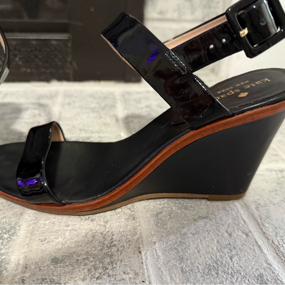 Kate Spade Black Patent Wedge Sandals 9M
